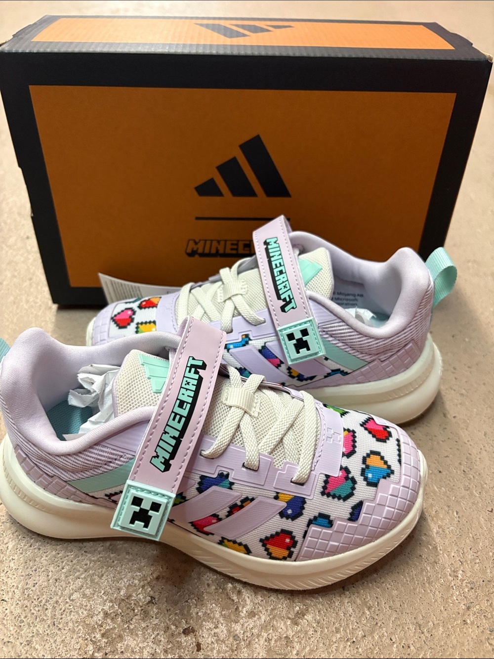 adidas Kids Lavender & Mint Minecraft Pixel Heart Sneakers